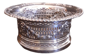 Antique Bottle Coaster in Openwork Silver-Plated Metal with Turned Maple Base from WMF, 1900s