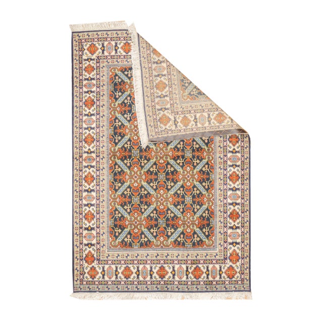 Fine vintage hand-knotted Persian Ardebil rug with an allover geometric lattice pattern formed by interconnected stylized...