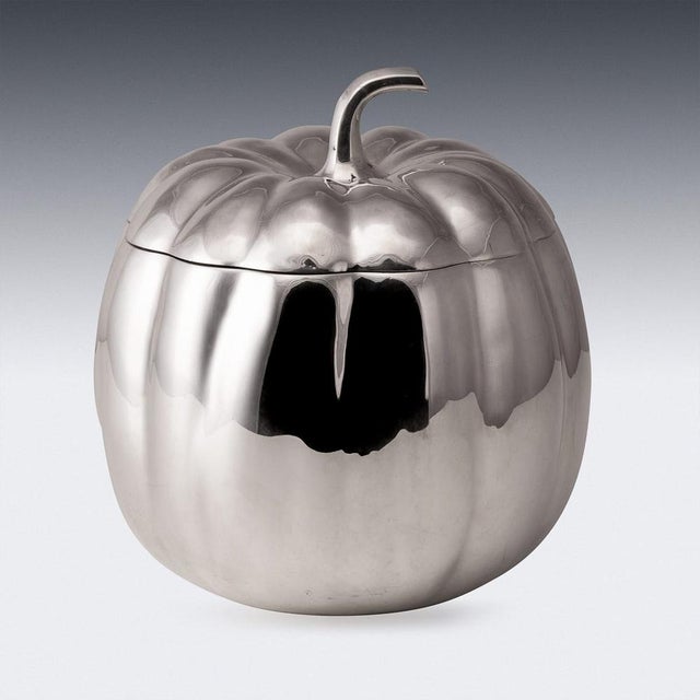 1970s Vintage Italian Silver Plated Pumpkin Ice Bucket by Teghini. 1970 For Sale - Image 5 of 14