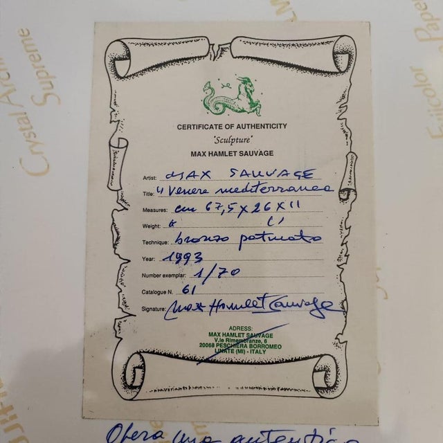 Max Hamlet, Mediterranean Venus, 1993, Patinated Bronze For Sale - Image 17 of 18