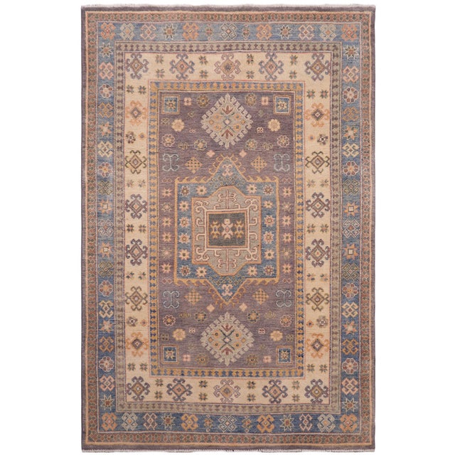 Southwestern Kazak Rustic Light Gray/Light Blue Wool Rug - 3'10''x5'10'' For Sale - Image 9 of 10