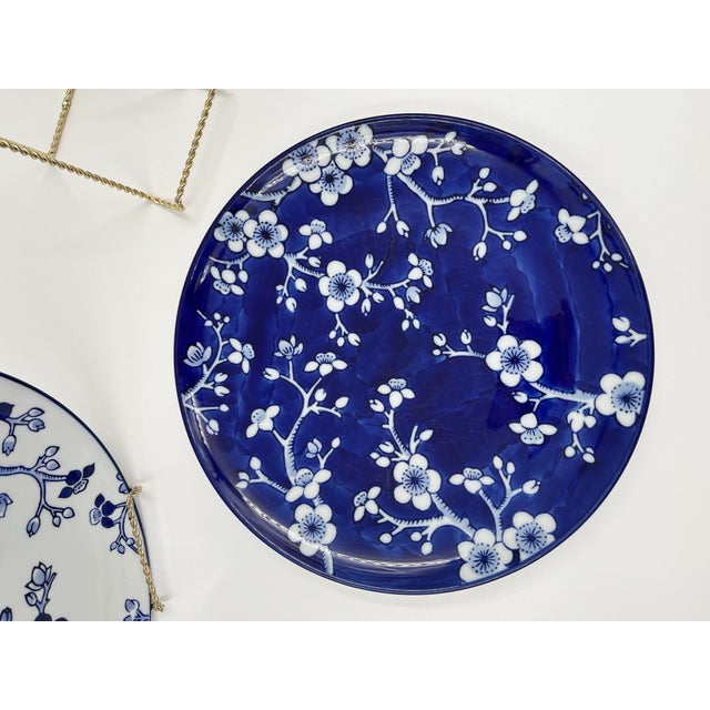 Early 21st Century Williams Sonoma Japanese Garden Cherry Blossom Blue and White Porcelain Plates - Set of 2 For Sale In New York - Image 6 of 9