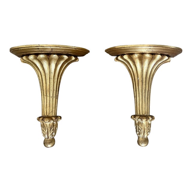 Pair Italian Gilded Carved Wall Shelves For Sale