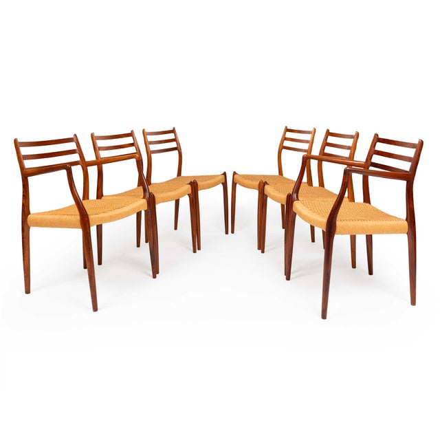 Mid-Century Modern Vintage Niels Otto Møller Model 78 & 62 Dining Chairs – Rosewood Danish Cord Set of 8 For Sale - Image 3 of 16