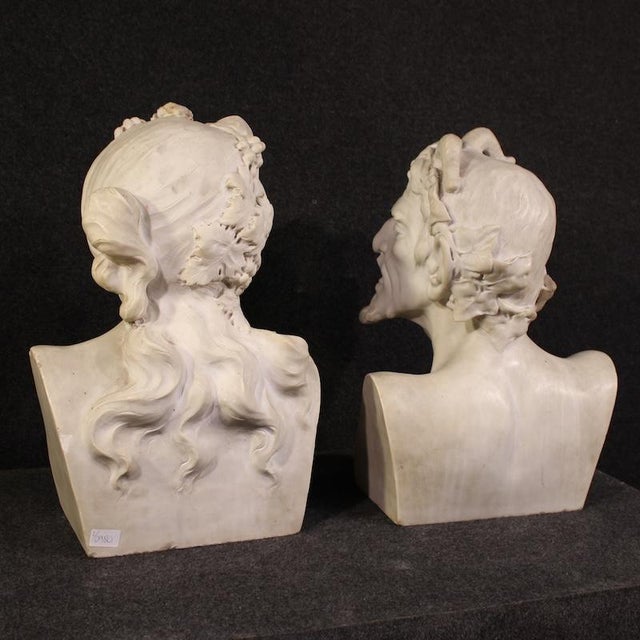 Late 19th Century Satyr and Bacchante, 1880, White Marble Sculptures, Set of 2 For Sale - Image 5 of 13