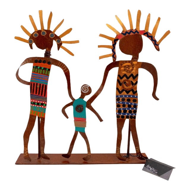 Abstract Metal Family Sculpture Ooak Vintage Bill Finks Brutalist Primitive Home Decor For Sale