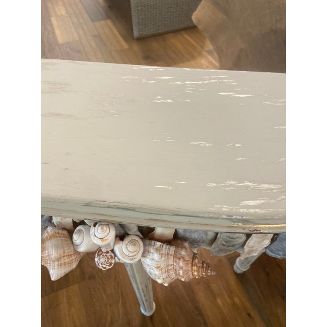 Wood Shell Encrusted Demi Lune Table in Farrow & Ball Paint For Sale - Image 7 of 12