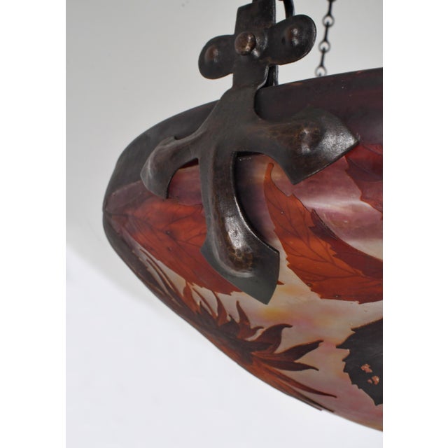 French Art Deco Pendant Light by Daum & Majorelle - 1925 Cameo Chandelier France For Sale - Image 6 of 13