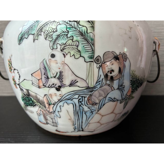 Chinese Early 20th C. Chinese Famille Rose Porcelain Lidded Jar/ Pot With Calligraphy For Sale - Image 3 of 12