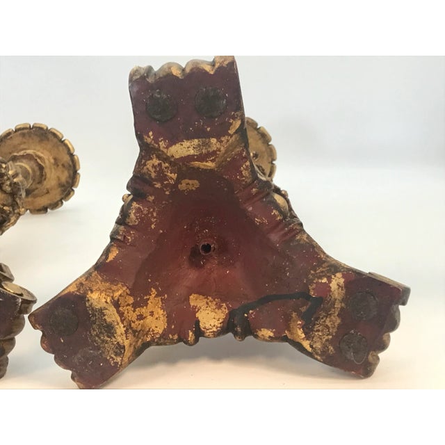 Metal Vintage Ornate Gilt Gold Candleholders - a Pair For Sale - Image 7 of 9