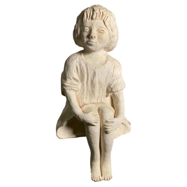 Art Deco Plaster Sitting Woman Sculpture, France, 1930 For Sale - Image 14 of 14