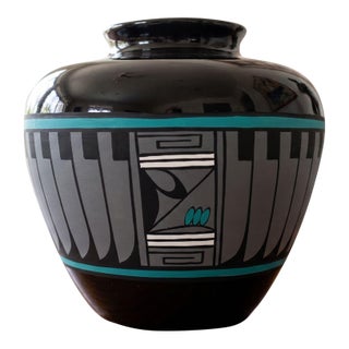 Contemporary Kopa Arizona Hand-Painted Geometric Blackware Vase For Sale