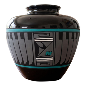 Contemporary Kopa Arizona Hand-Painted Geometric Blackware Vase