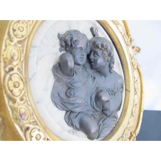 Victorian After Ew Wyon Marble & Wood Cherub Plaque Calmady Children in Gilt Frame For Sale - Image 3 of 10
