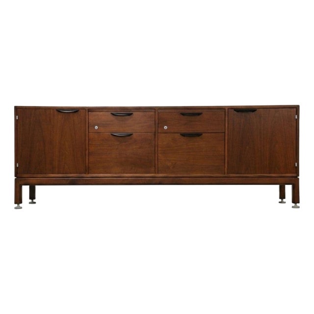 Refinished Jens Risom 78” Walnut Credenza For Sale