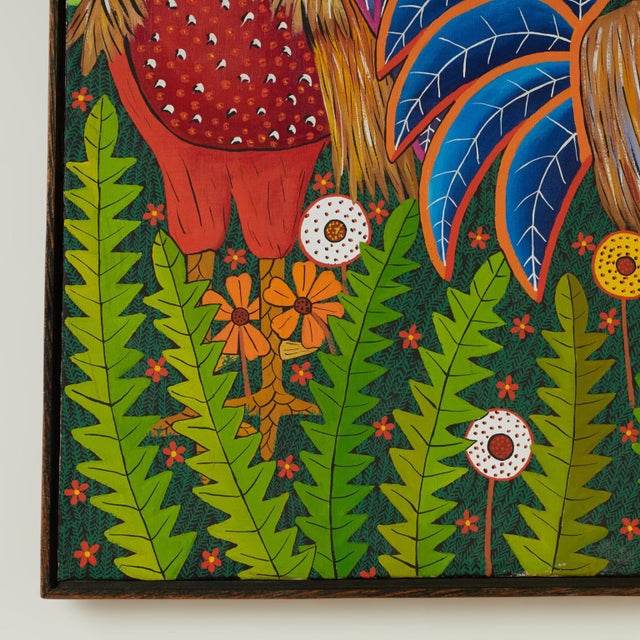 Wood Vintage Haitian Painting of Three Roosters by Paul Nemours For Sale - Image 7 of 13