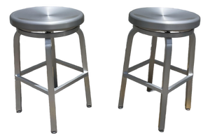 Industrial Style Brushed Aluminum Swivel Bar Stools by Crate & Barrel. A Pair