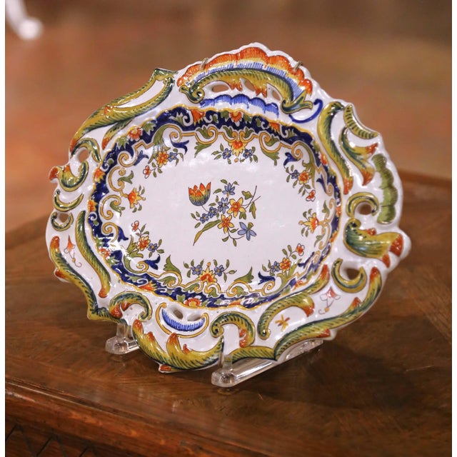 Early 20th Century French Rouen Faience Wall Platter With Pierced Rim For Sale - Image 4 of 11
