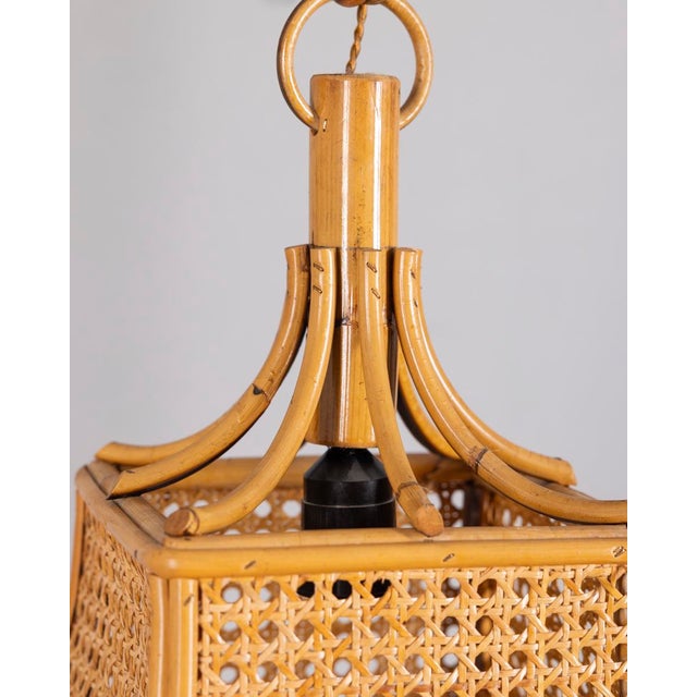 1960s Vintage Italian Bamboo and Straw Pendant Lamp, 1960s For Sale - Image 5 of 12