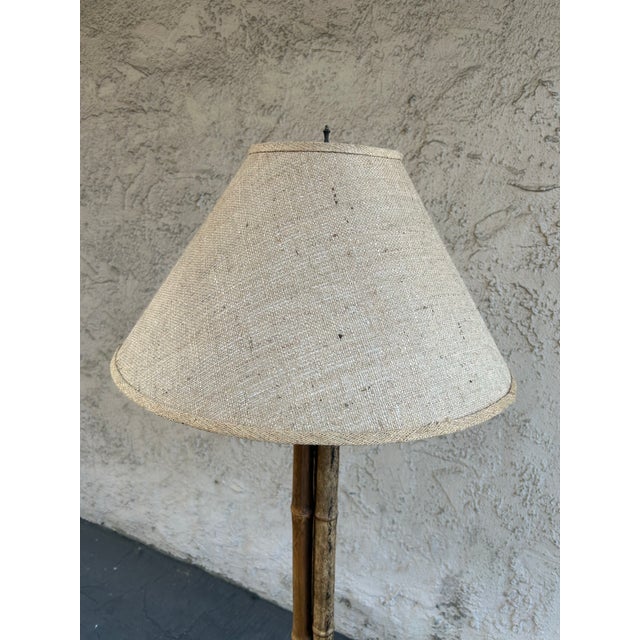 Wood Bamboo and Wrought Iron Floor Lamp For Sale - Image 7 of 12