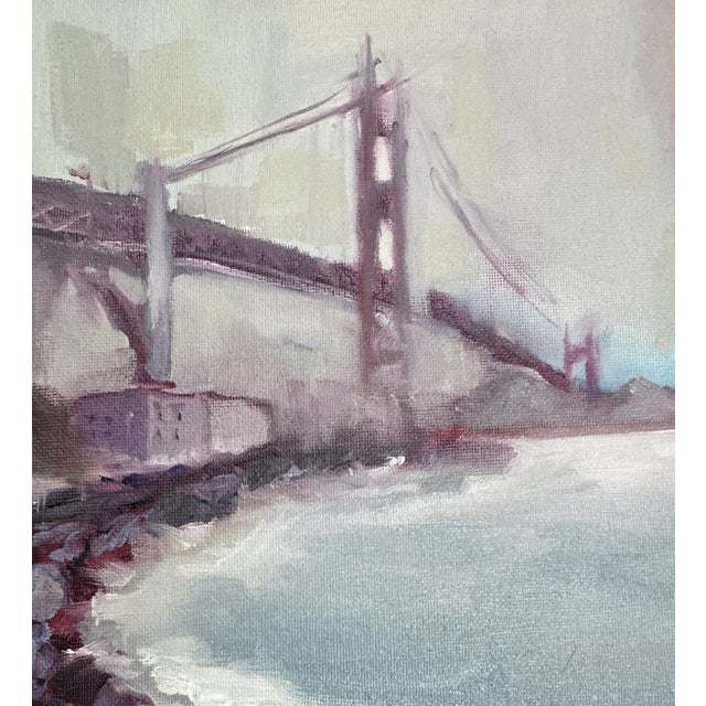 Title "Golden" Oil painting of the Golden Gate Bridge in San Francisco on a foggy, mysterious day by artist Danka Krol. A...