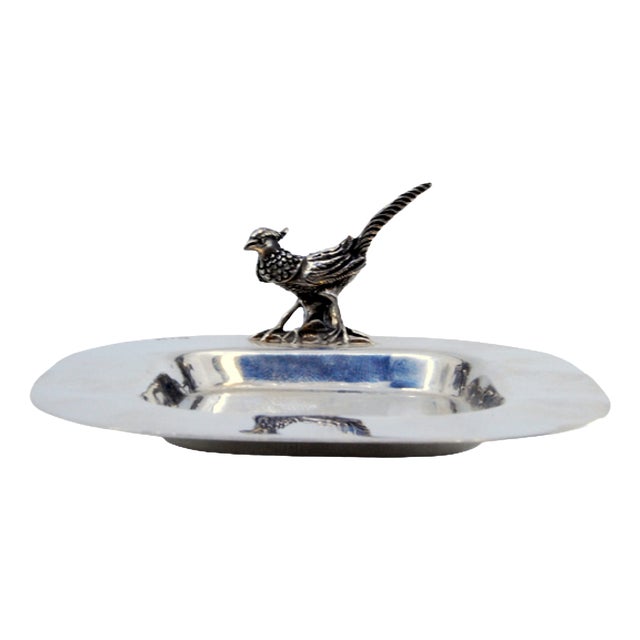 Plain Silver Catchall with Bird Appliqué Handle For Sale