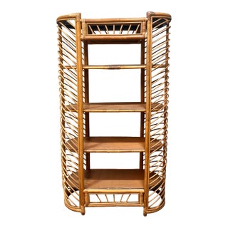 1970's Bohemian Bamboo and Rattan Bookcase For Sale