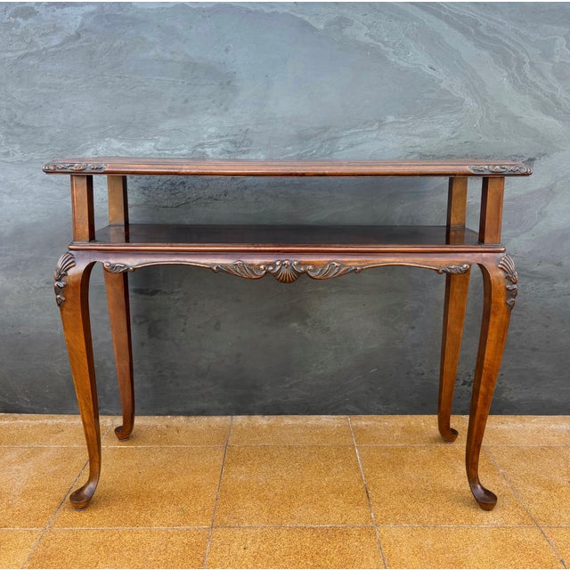 1950s French Louis XV Style Carved Console Table with Cabriolé Legs For Sale - Image 6 of 14