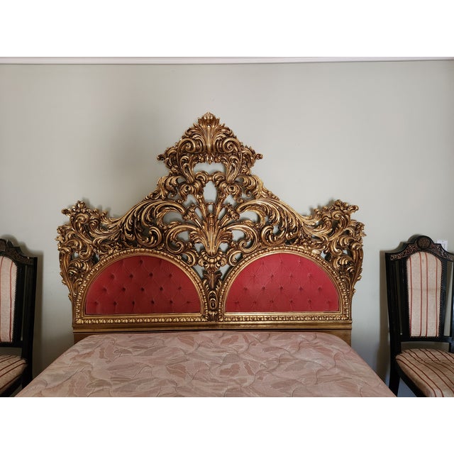 Gold Late 20th Century Italian Hand-Carved Gilt Bed | Baroque / Rococo Style For Sale - Image 8 of 16