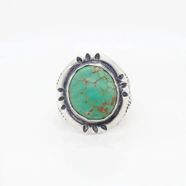 1990s Vintage Southwestern Navajo Sterling Silver and Turquoise Cabochon Ring For Sale - Image 5 of 12