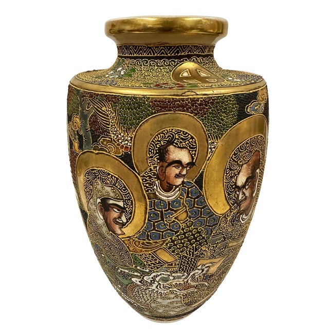 Gold Early 20th Century Japanese Satsuma Polychrome Vase With Gilt and Figures For Sale - Image 8 of 18