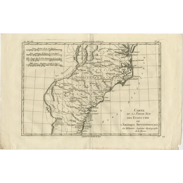 Antique Map of Southern United States wuth Carolina & Georgia from Bonne, 1780 For Sale - Image 3 of 12