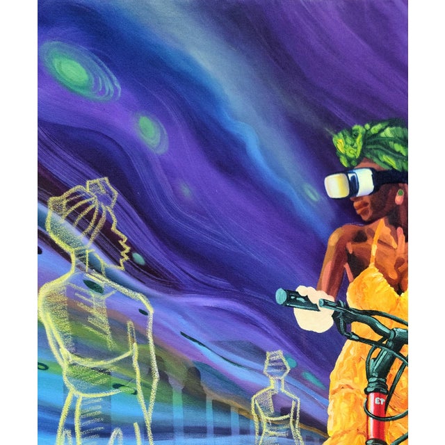 Surrealism Ghost Town: Acrylic and Oil Pastel Painting on Paper For Sale - Image 3 of 4