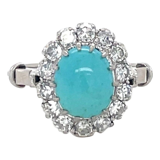 Antique, Turquoise and Diamond Cluster Ring For Sale