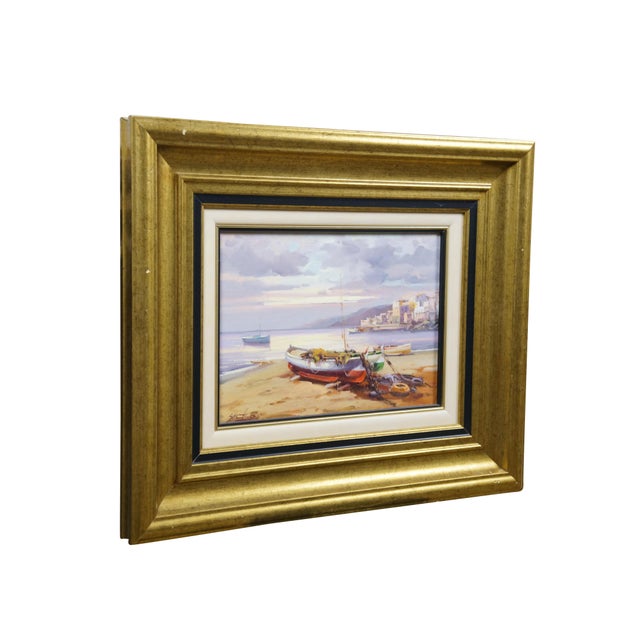 Coastal Salvador Caballero 'Costa Brava' Coastal Landscape Seascape Harbor Painting 22" For Sale - Image 3 of 13