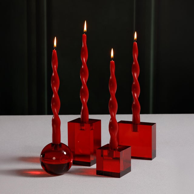 Lumière Twist Taper Candles, Set of 12 in Crimson Red, 10" For Sale - Image 4 of 6
