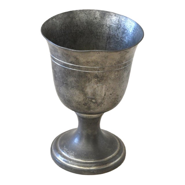 Vintage Engraved Pewter Goblet For Sale