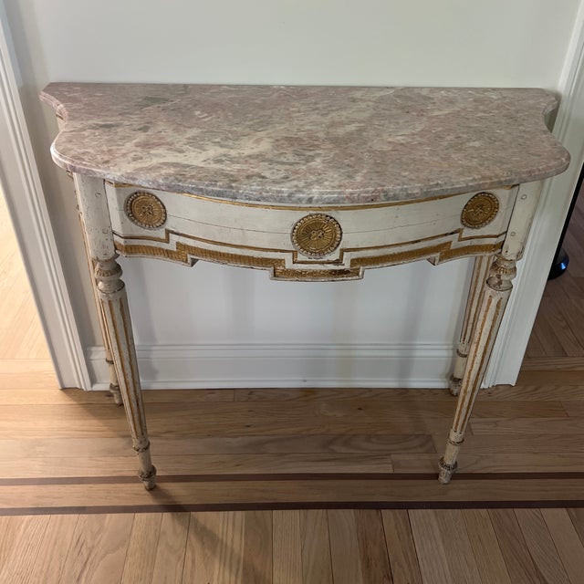 French Antique French Painted and Gilt Wood Console Table With Marble Top For Sale - Image 3 of 8