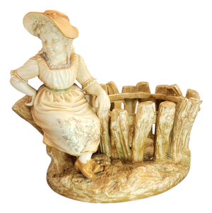 Figural Jardinière with Girl at Rustic Fence by James Hadley for Royal Worcester, 1888