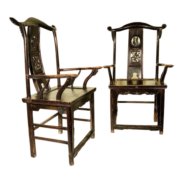 Antique Chinese High Back Armchairs Pair, Circa 1800-1849 For Sale