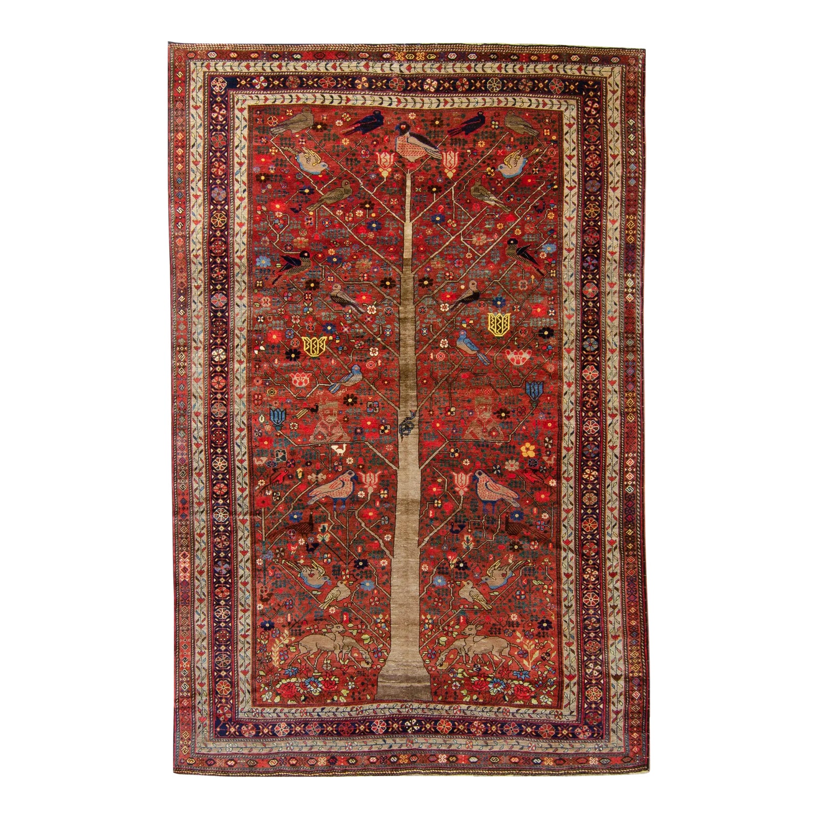Antique Neyriz Rug 9’10” X 6’6” Wool Tree of Life Rug 1900's | Chairish