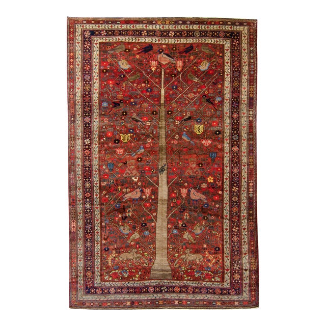 Antique Neyriz Rug 9’10” X 6’6” Wool Tree of Life Rug 1900's For Sale