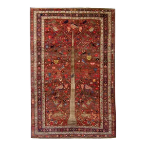 Antique Neyriz Rug 9’10” X 6’6” Wool Tree of Life Rug 1900's
