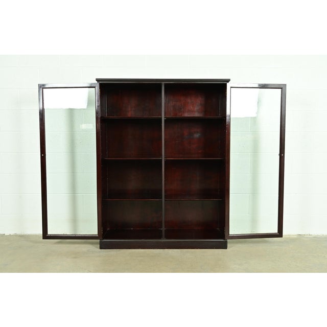 Early 20th Century Stickley Brothers Style Antique Arts & Crafts Mahogany Double Bookcase Cabinet, Circa 1900 For Sale - Image 5 of 12
