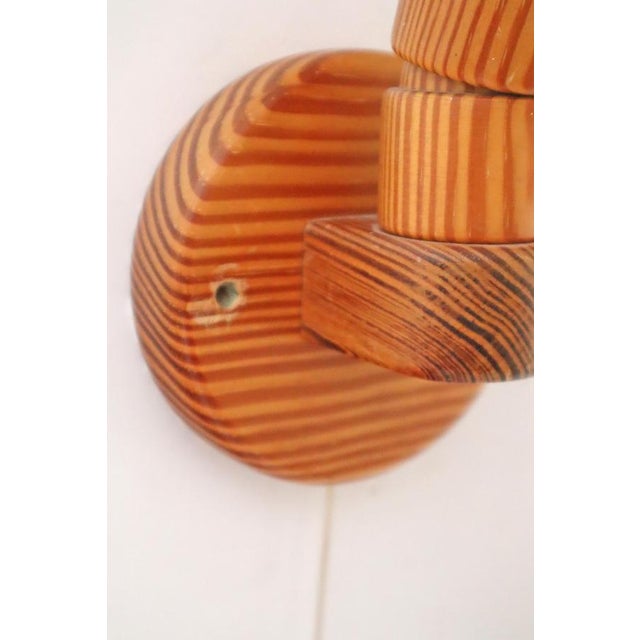 Swedish Wall Lamp in Pine Wood with Yellow and White Fabric Shade, 1980s For Sale - Image 11 of 18