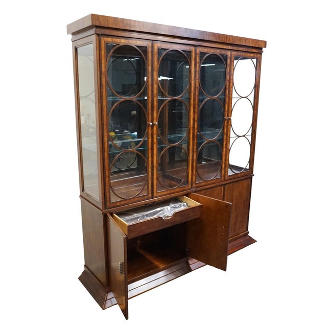 Hickory White Banded Mahogany Contemporary Modern Asian Inspired 79" Lighted Display China Cabinet For Sale - Image 10 of 15