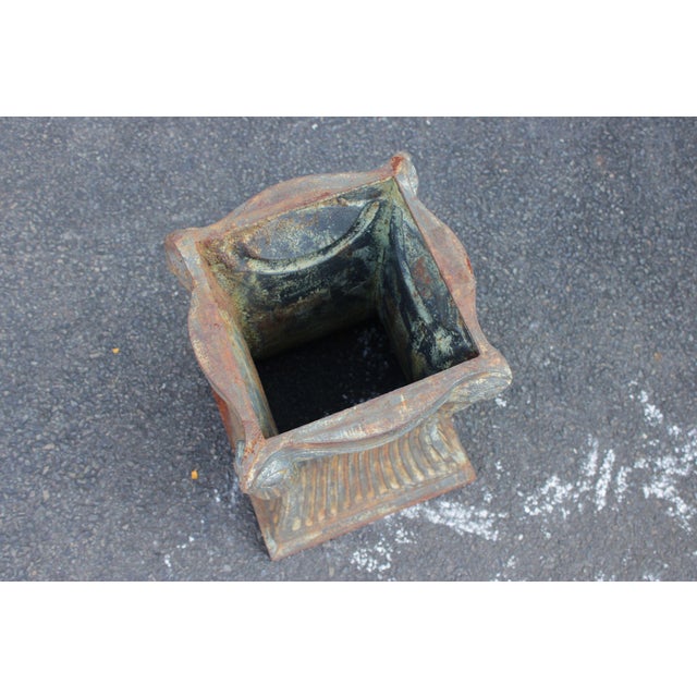 Green Neoclassical Style Pair Of Cast Iron Garden Planters Or Pedestal Bases For Sale - Image 8 of 16