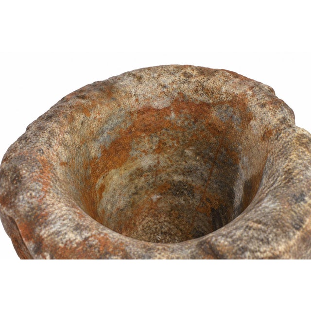Brown 18th Century Granite Stone Bowl Mortar Planter Caramel Stripes 11 Lb For Sale - Image 8 of 10