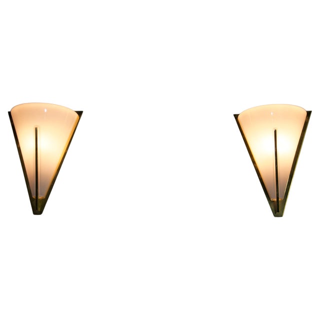 Metal Brass and Opaline Glass Wall Lamps attributed to Glashütte Limburg, 1960s, Set of 2 For Sale - Image 7 of 7