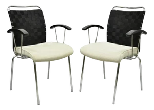 Late 20th Century Vintage Mid Century Modern Italian Woven Back Chrome Frame Arm Chairs - A Pair
